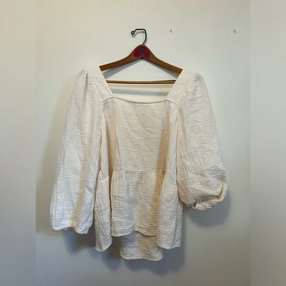 Madewell Lightspun Millbrook Puff-Sleeve Peplum Top- XL - Picture 4 of 7